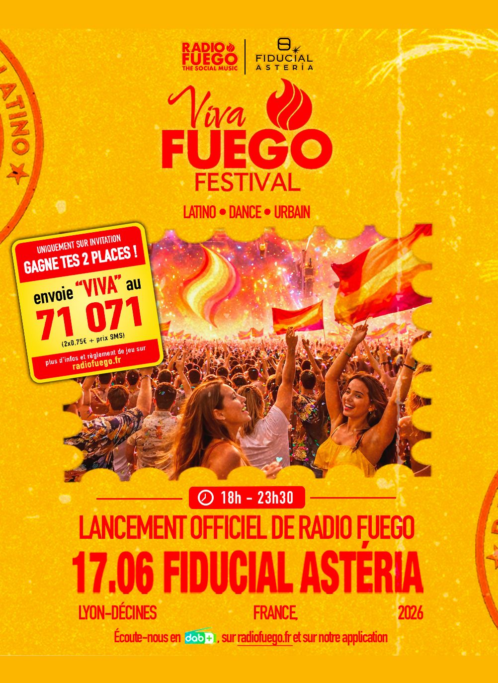 Affiche Viva Fuego Festival – 17 juin 2026, Fiducial Asteria Lyon-Décines