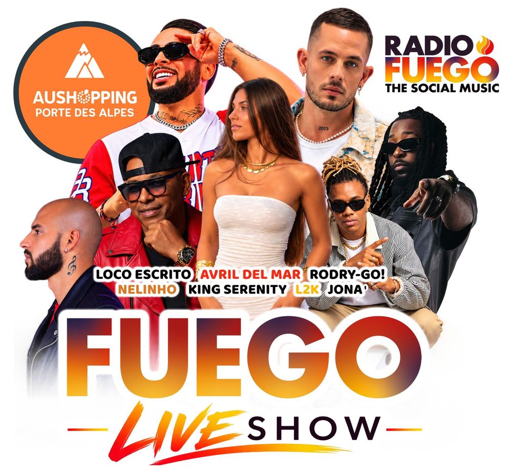 Affiche des artistes du Fuego Live Show : Loco Escrito, Avril Del Mar, Rodry-Go!, Nelinho, King Serenity, L2K et Jona'